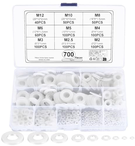 700 Pezzi Rondelle Piane, Rondelle in Nylon, Distanziali Tondi, Rondelle di Bloccaggio, Rondelle di Tenuta Circolare Isolante per Fissaggi Industriali Guarnizioni - M2/M2,5/M3/M4/M5/M6/M8/M10/M12