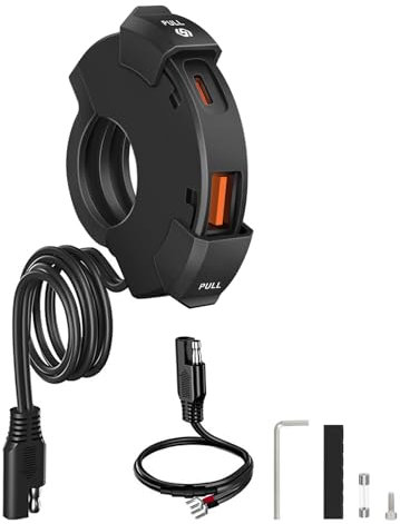 Cargador USB Moto, Toma USB Moto, 18W QC3.0 y 30W PD Type-C, Motorcycle Charger, Cargador de Motocicleta, Impermeable IP65, para 22-25mm Motorcycle de Manillar