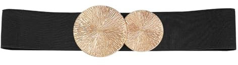 VONMELLI Damen Breiter Elastischer Gürtel mit Goldener Schnalle für Kleid Stretchy Vintage Taillengürtel für Damen Schwarz(Gold Schnalle) M