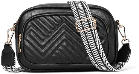 GAEKEAO Quilted Cross Body Bag Women Trendy Vegan Leather Cross Body Bag Handbags Shoulder Bag with Wide Strap