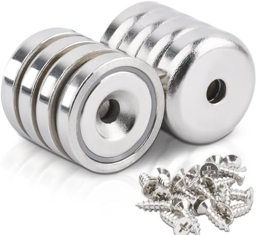 8 Stück Magnete Stark 25 X 7 mm, Neodym Magnete Extra Stark 30 KG Kraft mit Loch und Kapsel, Senkkopf-Topfmagnet mit Schrauben, Magnete Stark für Küchen, Badezimmer, Büros
