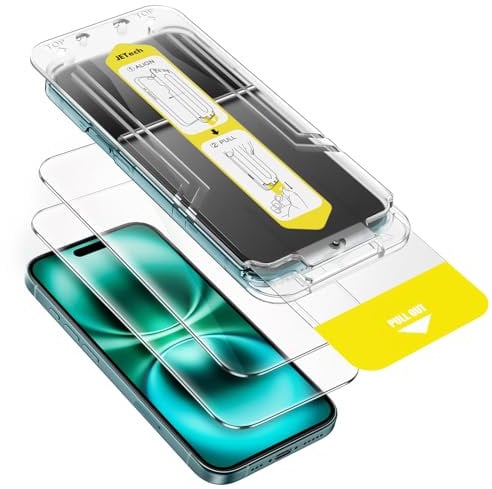 JETech Schutzfolie für iPhone 16 Plus 6,7 Zoll, 10-Sekunden Supereinfache Installation, Blasenfrei Gehärtete Glas Displayschutz, Hat Keinen Einfluss auf die Hülle, HD Klar, 2 Stück
