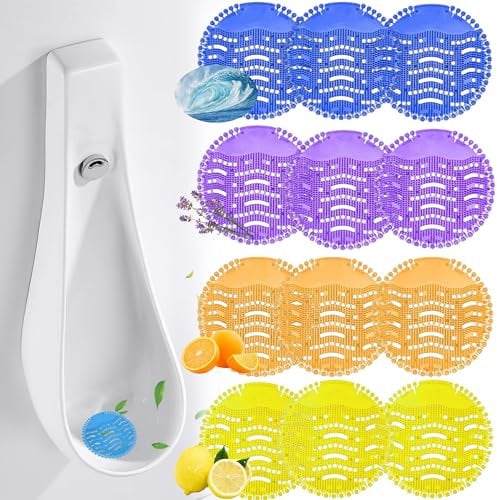 SUQ 12PCS Urinal Screen Deodorizer, Splash Mats, Urinal Screen Deodorizer Mats, Splash Free Urinal Mats, Odor Neutralizer Urinal Screens, Ocean, lemon, orange, lavender flavor, for Restrooms, Office