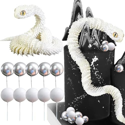 Fantasy Snake Cake Decoration Wizard Cake Topper White Silver Balls for Birthday Fantasy Fan Party Supplies