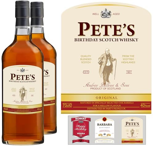 Party People Personalised Scotch Labels - 2 Bottle Labels with Any Name & Message on self adhesive gloss labels ready to cut out - various spirits to choose from