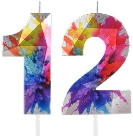 Bunte Graffiti-Kerze mit Zahl 12, Geburtstagskerze zum 12. Geburtstag, bunte Geburtstagskerzen für Kuchen, bunte Kuchendekoration für Jungen und Mädchen, bunt, süß, Party-Dekorationen für 12.