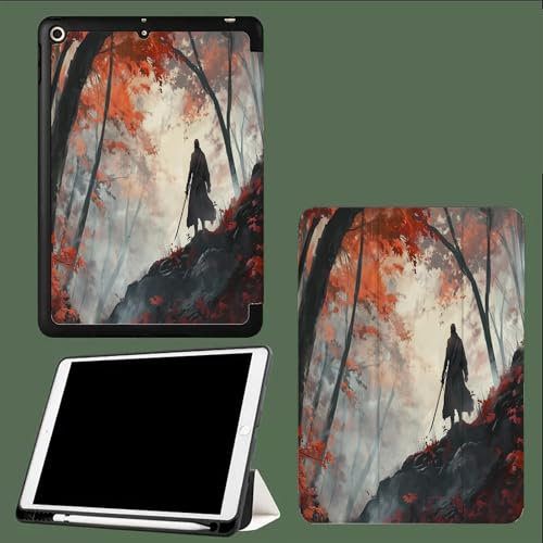 Custodia Cover Compatibile con iPad 10 Generazione 2022 iPad 10,9 con portapenne, Cover Tablet Sottile con Retro in Morbido TPU con Auto Svegliati/Sonno Foresta D'Acero Guerriero Giapponese