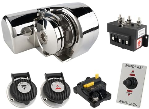 South Bend Components S612 Horizontal Windlass Anchor System - 600W 12V DC|1200 lbs Pulling Power|1/4 Inch HT G4 Chain, 1/2 Rope, 316 Stainless Steel Marine-Grade Housing, Boats 20-35 ft