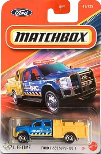 Matchbox Ford F-550 Super Duty Diecast Car, 1:64 Scale, Blue/Yellow, #41/125