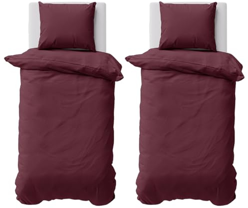 Visaggio 4 teilige Bettwäsche 135x200 cm + 80x80 cm Einfarbig Bettbezug Garnitur Set 100% Baumwolle Renforce Bordeaux