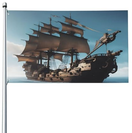 Coole Piratenschiff-Flagge, bedruckt, 90 x 152 cm, Outdoor-Flagge, Garten, Terrasse, Innenbereich, Heimdekoration, alle Jahreszeiten