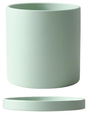 Ocastuted Vaso in ceramica con sottovaso, vaso da fiori in ceramica con foro di drenaggio e vassoio, contenitore cilindrico per interni ed esterni patio