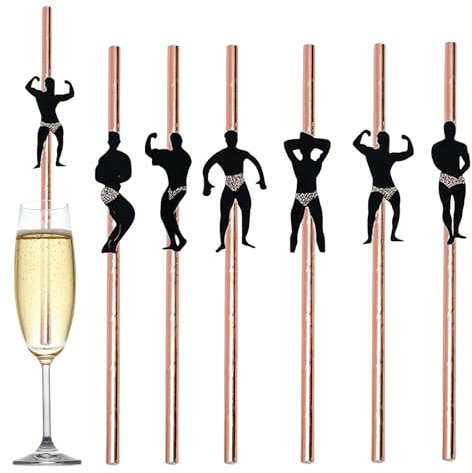 24pcs Hen Party Straws Bachelorette Hen Do Straw Drinking,Dancing Men Gold Cocktail Straws Naughty Drinking Straw for Birthday Wedding Bachelorette Hen Party Decorations Hen Do Accessories