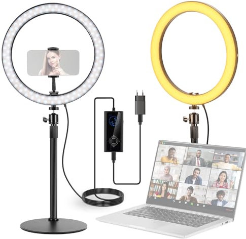 NEEWER 12 24W Hochleistungs Desktop Ringlicht mit Stativ/Handyhalterung, LED Konferenz Selfie Licht für Videoanrufe, Make Up, Streaming, Vlogging, Zoom Meetings und Podcasts, RH12B