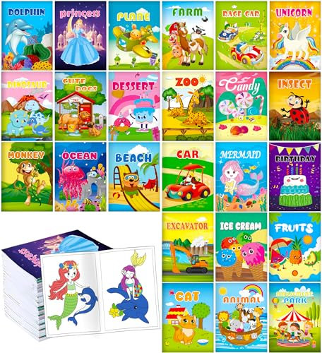 Aannanl 24 Pièces Livre Coloriage Enfant 2 3 4 5 Ans, Mini Lot Livre Coloriage Enfants Cadeau Anniversaire,Pochette Surprise Lot Kermesse Mermaid,Dinosaur