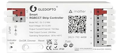 GLEDOPTO Matter RGBCCT LED Controller 20A max für PWM Analog LED Lichtstreifen APP Sprachsteuerung RGBW RGB Dimmbar Kompatibel mit Homekit Google Echo Alexa (Orange)