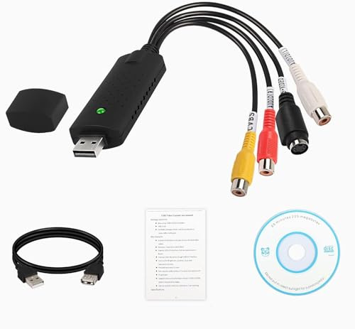 AYMBH USB 2.0 VHS zu DVD Konverter - RCA zu USB Video Capture Card für PC/Mac, Digitize VHS/Hi8/Mini DV/DVD, Analog zu Digital Konverter mit Audio Grabber - Easy Plug & Play Adapter