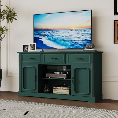 MROJISC Fernsehschrank-TV-Schrank Holz Fernsehtisch Lowboard für Fernseher TV Cabinet Sideboard Fernseher für Wohnzimmer, Esszimmer, Schlafzimmer, Grün