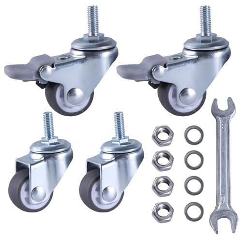 TIOMIOSEA 4 Stück M6 Möbelrollen Klein - 360° Lenkbare TPR-Rollen, Lenkrollen Rollen mit Bremse, Chrome-Stahlträger Rollen mit Gewinde für Bürostühle, Betten & Transportwagen