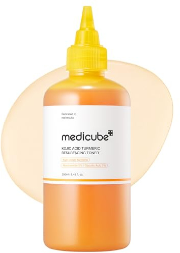 medicube Kojic Acid Turmeric Smoothing Toner for Face & Body | Lightweight Toner for Balancing Uneven Skin Tone & Texture | Niacinamide, Glycolic Acid for Clear Glass Skin | 8.45 fl.oz