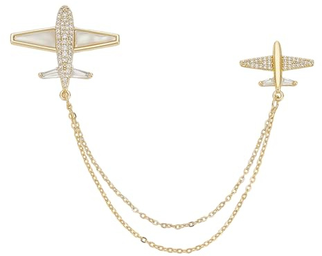 FINGERINSPIRE Anstecknadel Mit Flugzeugmotiv Aus Legierung Goldene Zirkonia Brosche Mit Hängender Kette Flugzeug Brosche Krawattennadeln Mit Flugflugzeug Schmuck Geschenke Für Kleider Bankette Jacken