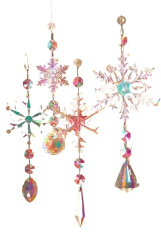 LSNNMU Sonnenfänger 4 stücke Farbige Schneeflocke Kristall Windspiel Weihnachten Dekorative Anhänger Kristall Prisma Hängen for Garten Party Outdoor Home Decor