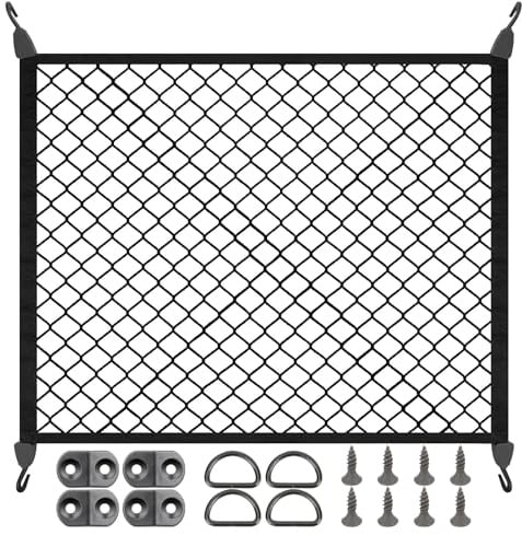 lomdung Gepäcknetz, Kofferraumnetz Gepäcknetz Auto, Kofferraumnetz mit 4 Haken, Einzelschicht Kofferraum Netz Organizer, Trennnetz für Gepäckfixierung, 80 X 60 cm, für Die Meisten Autos SUV Wohnwagen