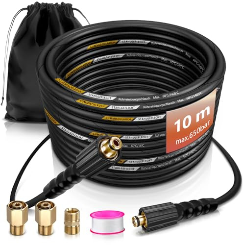 10m Hochdruckschlauch Geeignet für Kärcher Easy!Lock, HD HDS TR22, Kränzle | 400Bar, 4-Schichten innen mit 2-Stahlgeflecht, M22 x 14mm, Hochdruckreiniger Schlauch Ersatzschlauch Verlängerungsschlauch