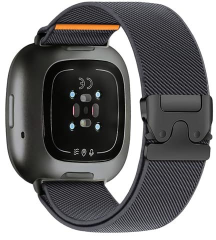 Elastisches Nylon Armbands Kompatibel mit Fitbit Versa 4/3 Armband Damen Herren, Metall Fallschirmschnalle Weiches Stoff Ein Klick Keine Lücke Sport Loop Armbänder für Fitbit Versa 3 4 Armband