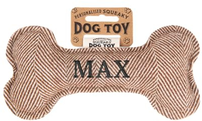 History & Heraldry Personalisiertes Quietschendes Hundespielzeug, Knochen Form, mit `Max` Aufschrift, Stoffspielzeug für Hunde
