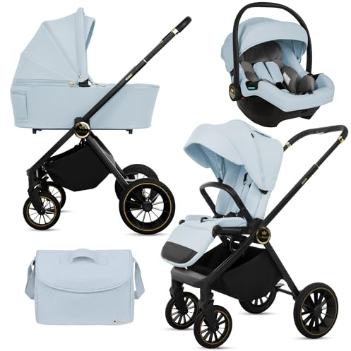 BabyLux® Barnvagn 3-I-1-Set Rosso, Hopfällbar Lättviktsbarnvagnsset Inkl. Resevagga, Buggy, I-Size Babyautostol, Skötväska Och Fler Tillbehör, 4 Ligglägen (0–4 år), 0–22 kg, UV-Skydd 50+, Ventilation