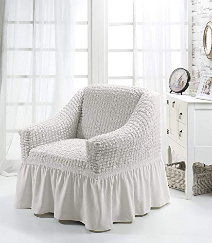 My Palace Aurora Sesselschoner 1 Sitzer Stretch und antirutsch Sesselhusse Fernsehsessel Bezug elastischer Sesselüberwurf mit Schaumstoffankern, 70-120cm Weiß