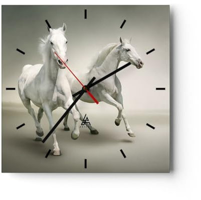 Modern Wanduhr Tiere Araber Pferd Bauernhof 40x40cm Quadrat Groß Wand Uhr Glas Analog Zimmeruhren Küche Büro Wohnzimmer Glasuhr Wall Clock Dekoration Design Wanddekoration Küchenuhr C3AC40x40-2387