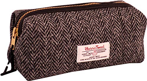 Vagabond Bags Ltd Harris Tweed Herringbone Travel Pouch Kulturtasche, 20 cm, Schwarz (Black & White Tweed)