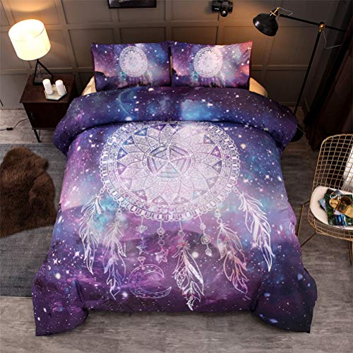 MIUNNG Traumfänger Bettwäsche Set Galaxy-Serie Farbiges Einhorn Bettbezug Und Kissenbezug Magische verträumte Dekoration Schlafzimmer Sofa Kinderbett (Dreamcatcher, 135 x 200 cm)