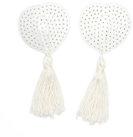 Drqinyi HOT DREAM Nipple Covers Invisible Breast Petals Adhesive Bra for Women Heart Pasties Sequin Reusable Pasties Bra with Tassel White