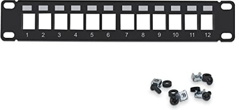 WAYTEX 37490 Panneau de Brassage Vide 10 Pouces 12 Ports pour Montage Embases Rj45 Panneau Modulaire Non équipé pour Baie de Brassage Noir