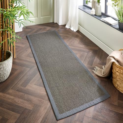 - Lord of Rugs - Naturfaser-Teppich mit Fischgrätenmuster, flach, grau, recycelbarer Teppich, 60 x 230 cm