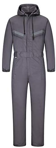 Yukirtiq Uomo Incappucciato Tuta da Lavoro Multitasche in Poliestere e Cotone Tuta da Lavoro con Elastico Salopette da Lavoro Uniforme con Tasche, Grigio, XXL