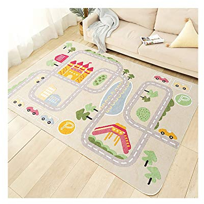 TYKTZXY Kinderteppich Spielen Teppich Straße Auto Tier Universum Blau Grün Grau(80×120cm,31×47inch)