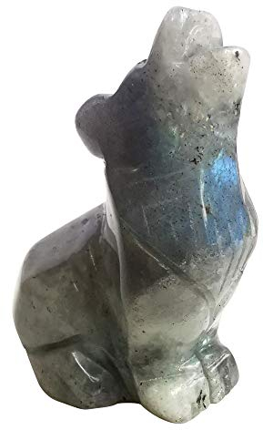 Lovionus89 Natürlich Mondstein Wolf Kristall Figur,Hand Geschnitzt Stein Wächter Tier Statuen für Zuhause Dekor 6.3 cm