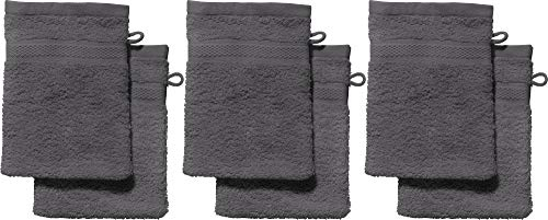 REDBEST Waschhandschuhe, Waschlappen 6er-Pack Chicago anthrazit Größe 15x21 cm - saugstark, strapazierfähig, ideal für Reisen, Sport (weitere Farben)