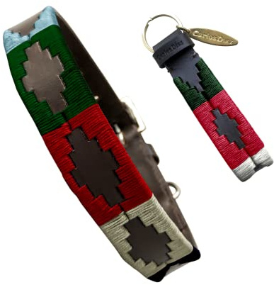 Carlos Diaz Echtes Leder gewachstes Premium-Polo-Hundehalsband mit Stickerei L