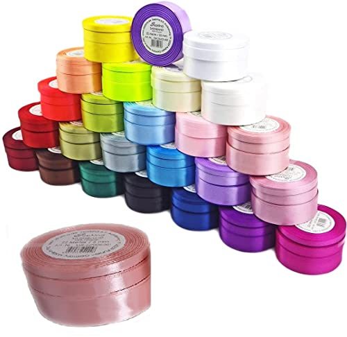Satinband Schleifenband Dekoband Band Bastelband Geschenkband Nähband Zierband Satin Rosa warm Puderrosa Samtrosa 12mm (Puder-Rosa, 12)