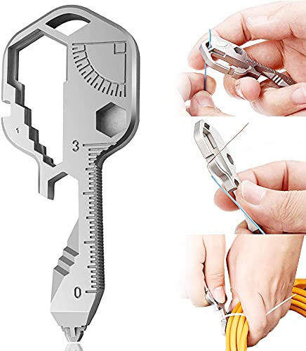 Schlüsselwerkzeug | 24 in 1 Multifunktionaler Outdoor-Schlüssel | Outdoor-Camping | Outdoor-Grundlagen | Geeignet für Outdoor-Notfall-Überlebenswerkzeuge (Edelstahl, Silber)