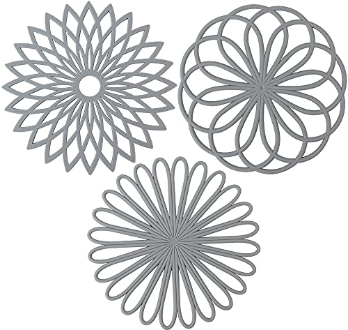 QWEF Silikon Multi Blume Topfuntersetzer, 3er-Set Silikon-Untersetzer Lsolierter Flexibel Robust rutschfeste Hot Pads und Untersetzer Cup(Grau)