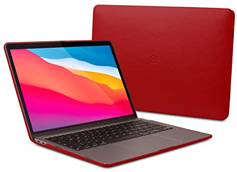 Dreem Euclid MacBook Air Tasche - 13-Zoll-Hartschalen-Laptop-Schutzhülle für MacBook Air 2020-2018 (Retina, M1-M4), luxuriöses Vegan-Leder, Ober- und Unterschale für zusätzlichen Schutz - Rot