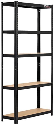 Rhino Racking - 5 Bays - 5 Tier Heavy-Duty Industrial Storage Shelves - Black - 180x90x30cm