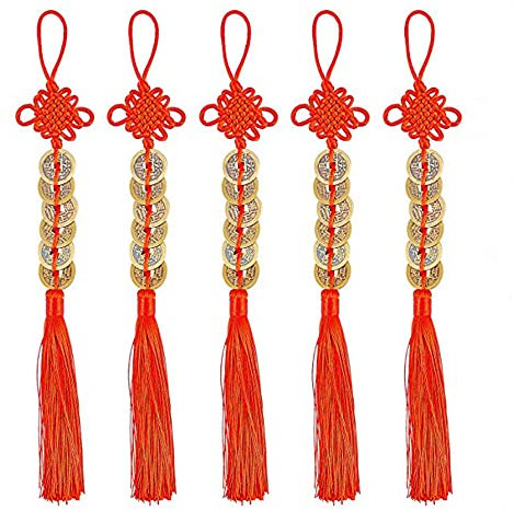 MaoNativey 5 pièces de Feng Shui pièces Chinoises de la Chance pièces de Feng Shui Nœud Chinois et Monnaie Porte-Bonheur en Forme Monnaie pour Richesse et de réussite