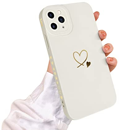 Newseego Hülle Kompatibel mit iPhone 11 Pro Stilvolles Gold Love Heart Design Weiches Flüssigsilikon iPhone 11 Pro Hülle Niedliches Kleines Herz Seitenrahmen Kamera Schutzhülle für iPhone 11 Pro-Weiß